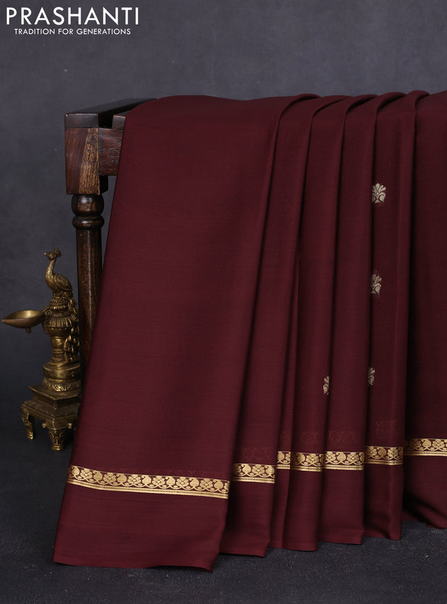 Pure mysore silk saree brown with zari woven buttas and zari woven simple border