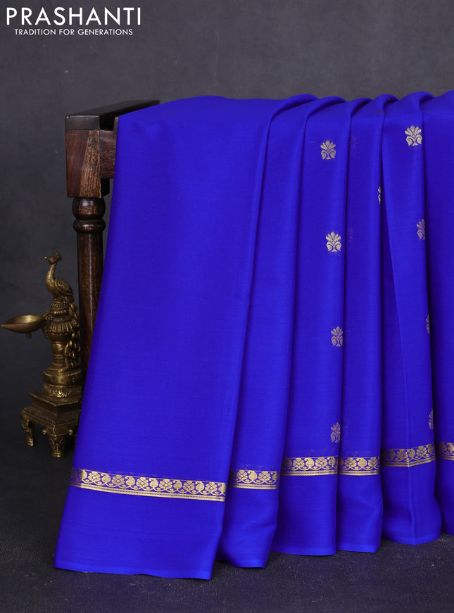 Pure mysore silk saree royal blue with zari woven buttas and zari woven simple border