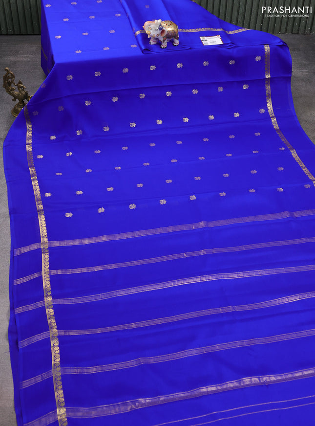 Pure mysore silk saree royal blue with zari woven buttas and zari woven simple border