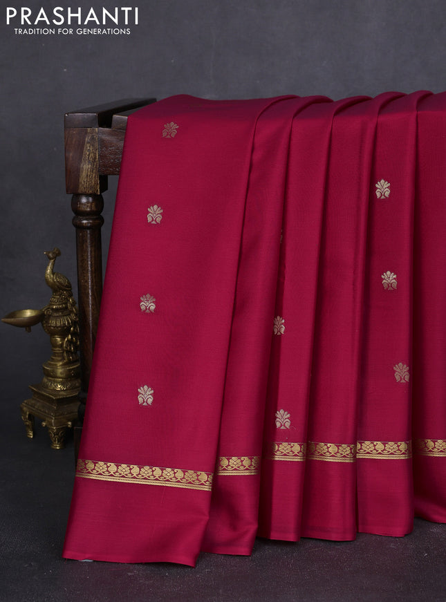 Pure mysore silk saree magenta pink with zari woven buttas and zari woven simple border