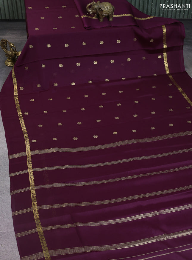 Pure mysore silk saree deep jamun with zari woven buttas and zari woven simple border