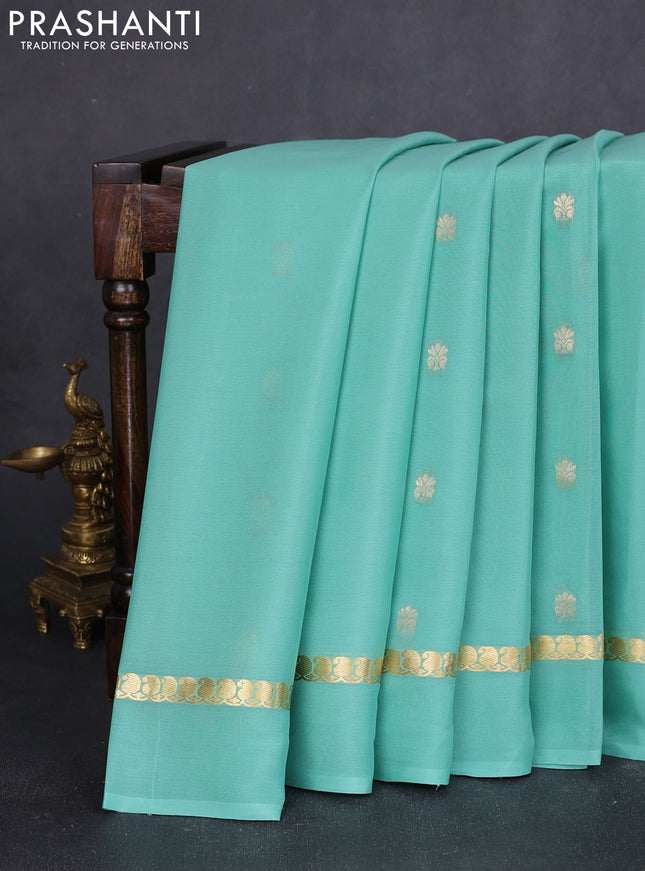 Pure mysore silk saree pastel green with zari woven buttas and zari woven simple border
