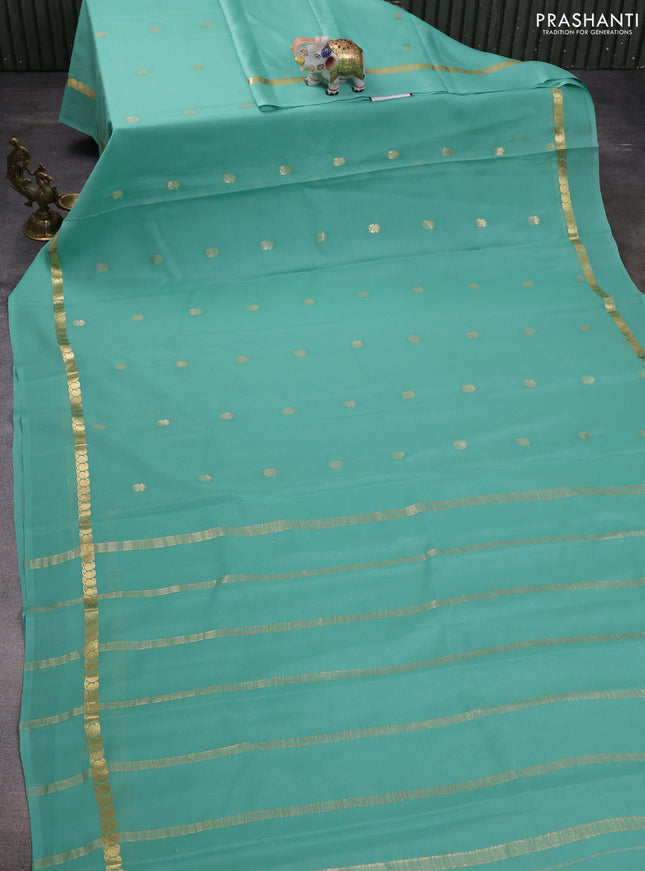 Pure mysore silk saree pastel green with zari woven buttas and zari woven simple border