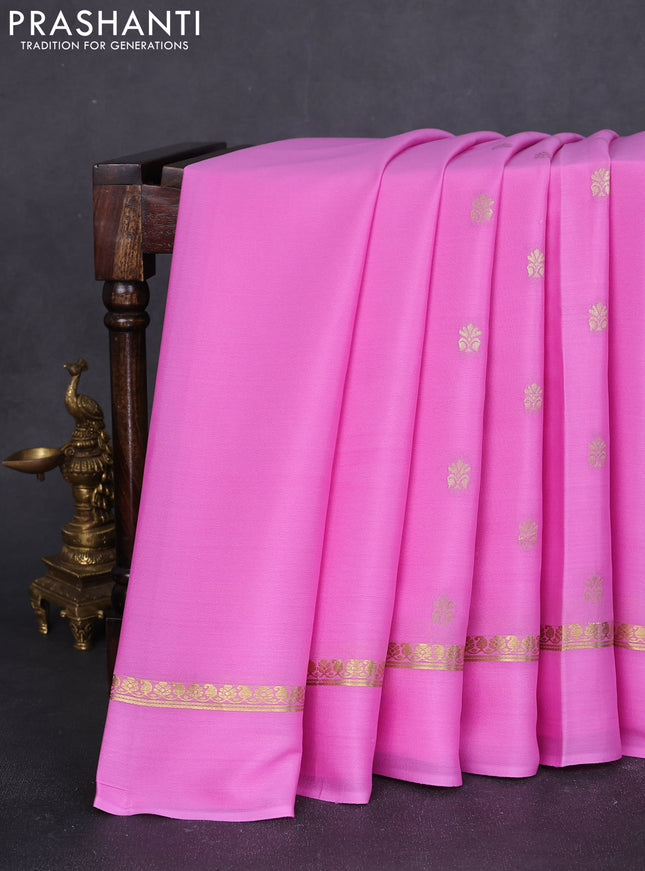 Pure mysore silk saree light pink with zari woven buttas and zari woven simple border