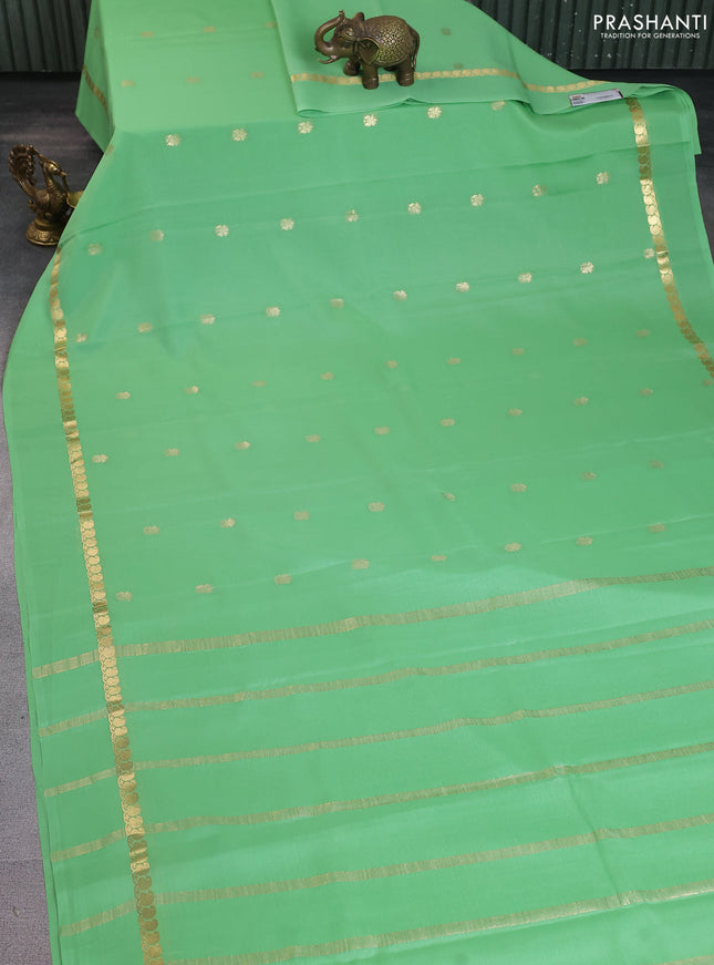 Pure mysore silk saree pista green with zari woven buttas and zari woven simple border