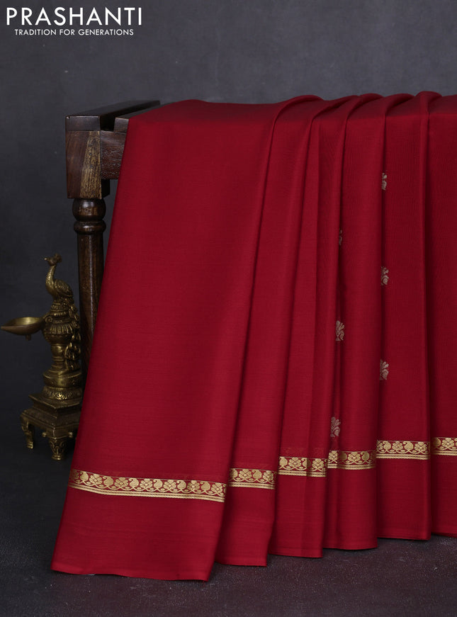 Pure mysore silk saree red with zari woven buttas and zari woven simple border