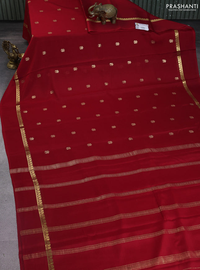 Pure mysore silk saree red with zari woven buttas and zari woven simple border