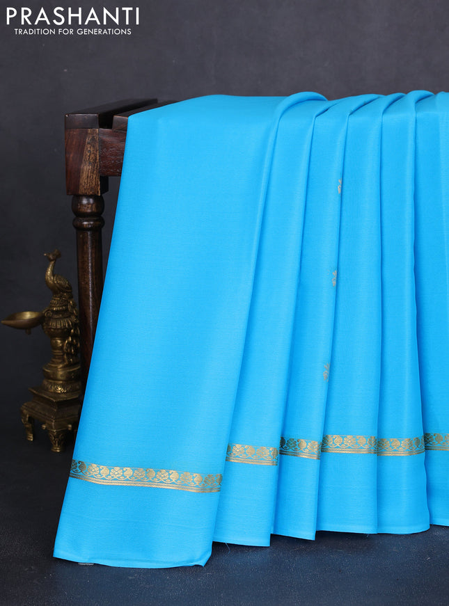 Pure mysore silk saree teal blue with zari woven buttas and zari woven simple border