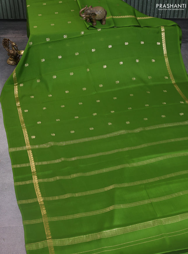 Pure mysore silk saree light green with zari woven buttas and zari woven simple border