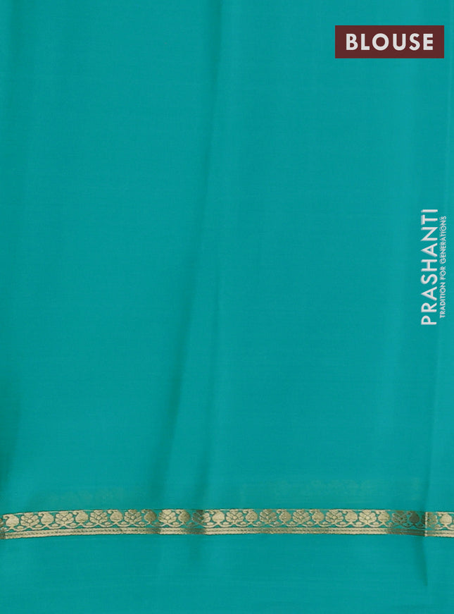 Pure mysore silk saree teal green with zari woven buttas and zari woven simple border