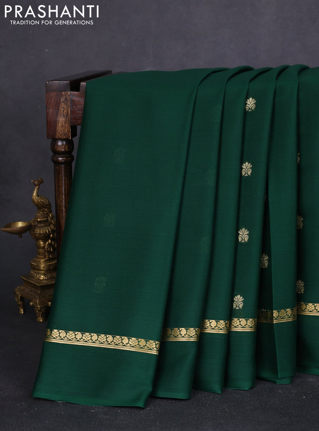 Pure mysore silk saree bottle green with zari woven buttas and zari woven simple border