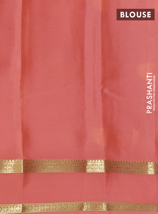 Pure mysore silk saree purple and pale orange with zari woven buttas and rettapet zari woven border