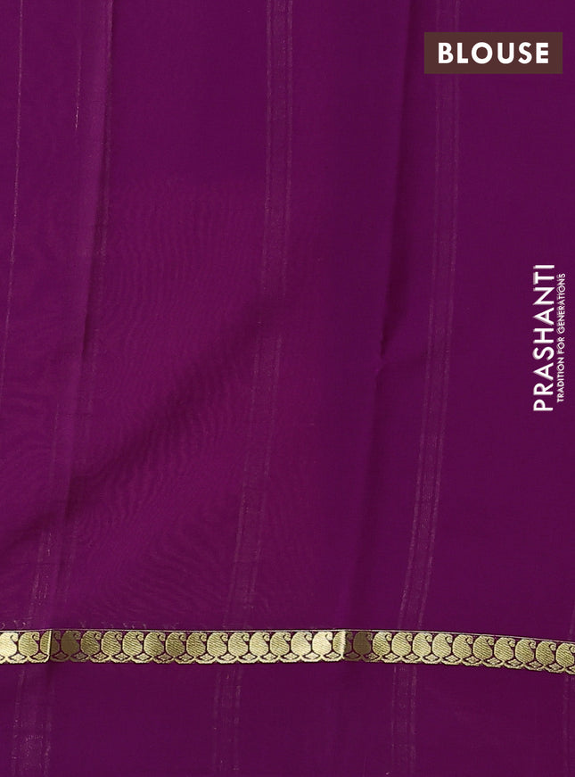 Pure mysore silk saree peach pink and purple with allover zari checked pattern and paisley zari woven simple border