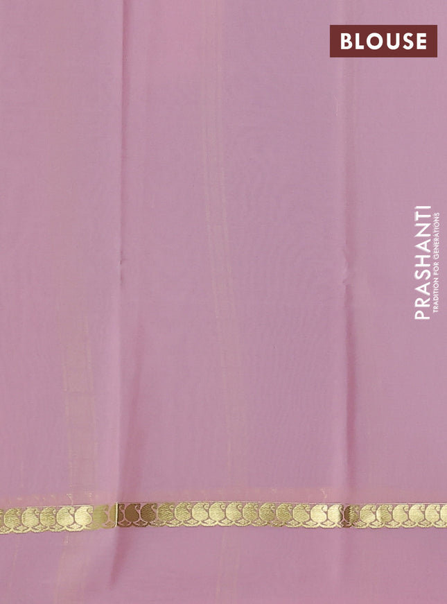 Pure mysore silk saree bottle green and pastel pink with allover zari checked pattern and paisley zari woven simple border