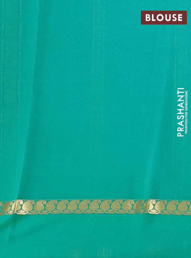 Pure mysore silk saree blue and teal green with allover zari checked pattern and paisley zari woven simple border