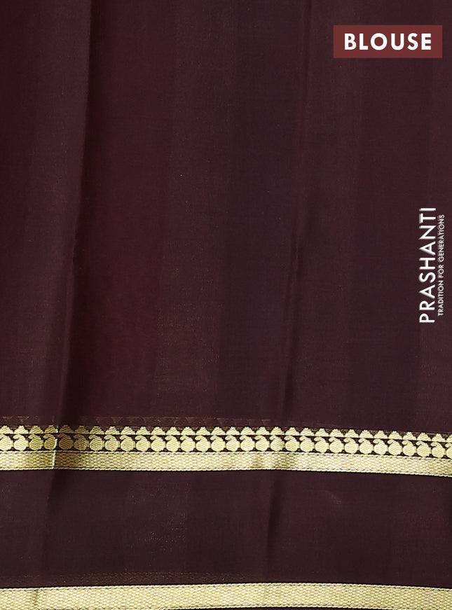 Pure mysore silk saree rustic orange and brown with allover zari checked pattern and rettapet zari woven border