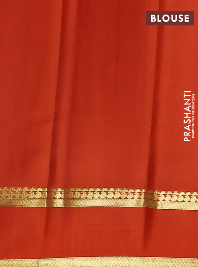 Pure mysore silk saree teal green and orange with allover zari checked pattern and rettapet zari woven border