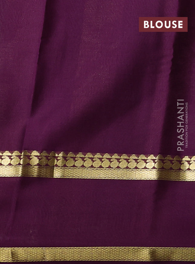 Pure mysore silk saree pista green and purple with allover zari checked pattern and rettapet zari woven border