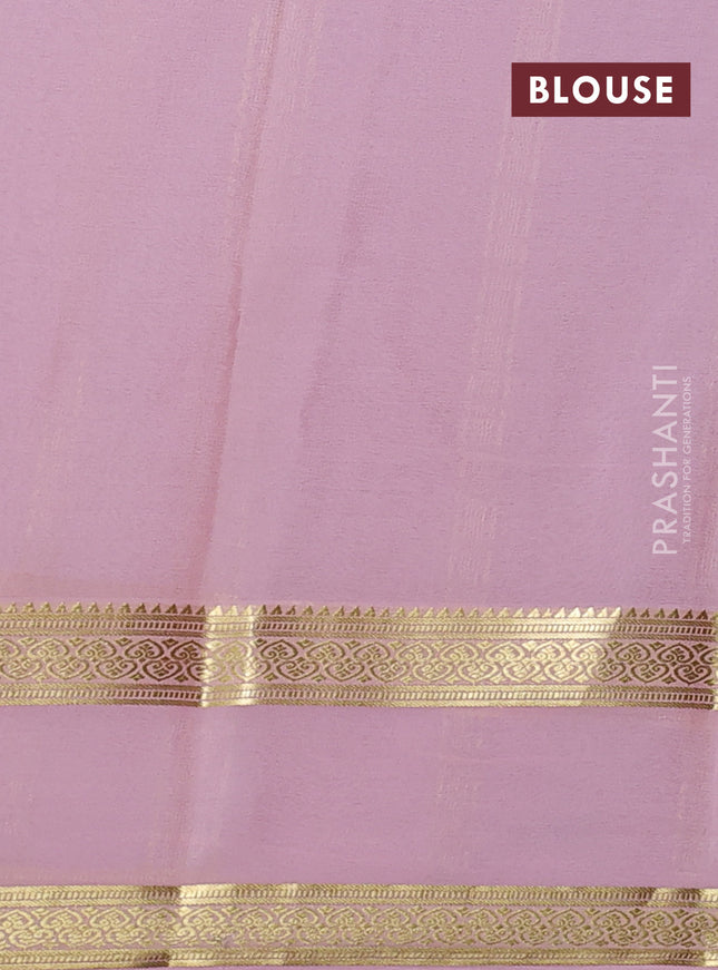 Pure mysore silk saree bottle green and pastel pink with allover zari stripes pattern and rettapet zari woven border