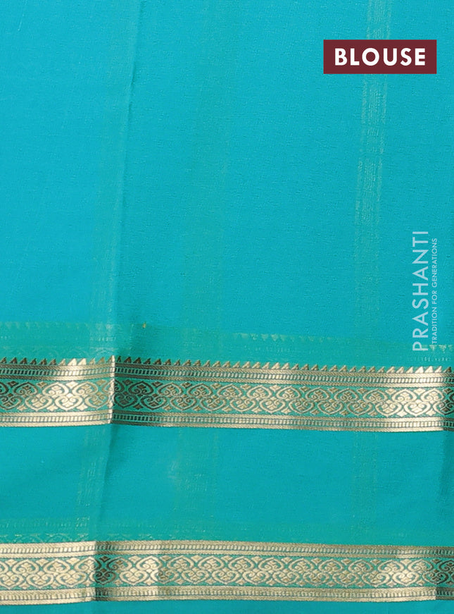 Pure mysore silk saree royal blue and teal blue with allover zari stripes pattern and rettapet zari woven border