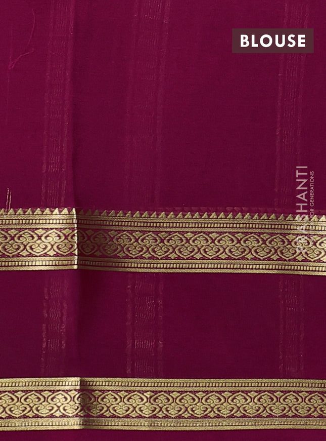 Pure mysore silk saree bottle green and pink with allover zari stripes pattern and rettapet zari woven border