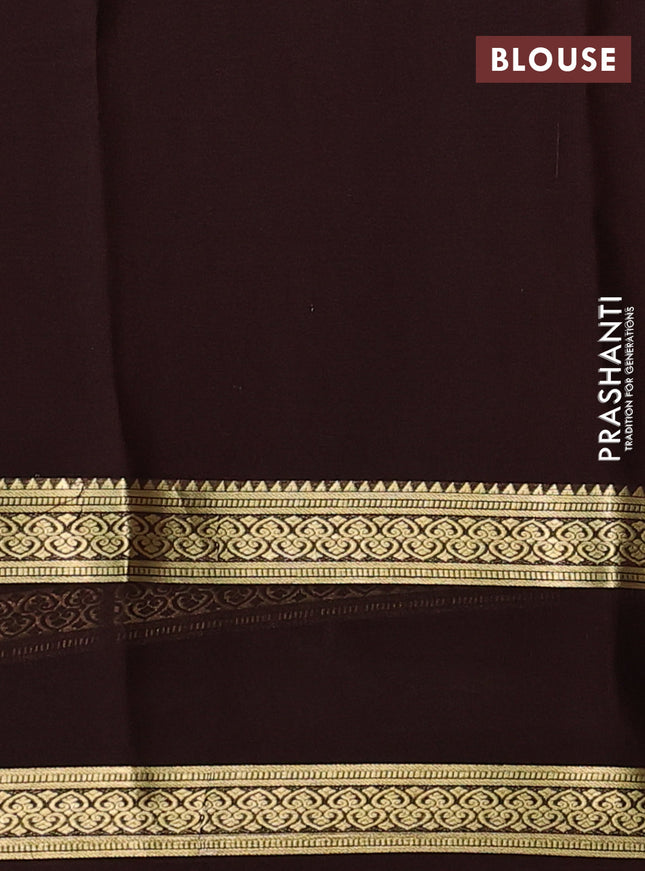 Pure mysore silk saree rustic orange and brown with allover zari stripes pattern and rettapet zari woven border