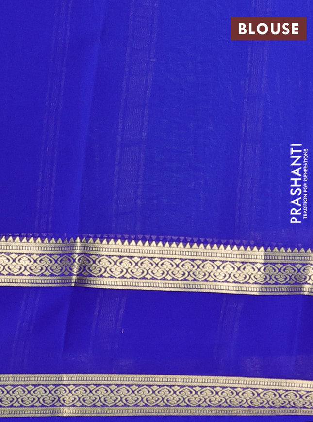 Pure mysore silk saree teal green and blue with allover zari stripes pattern and rettapet zari woven border