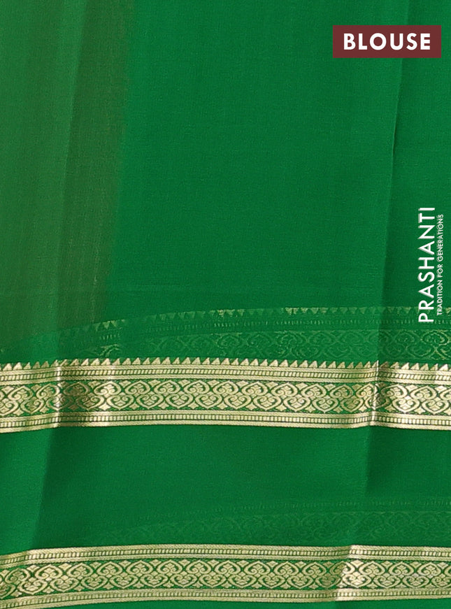 Pure mysore silk saree red and green with allover zari stripes pattern and rettapet zari woven border
