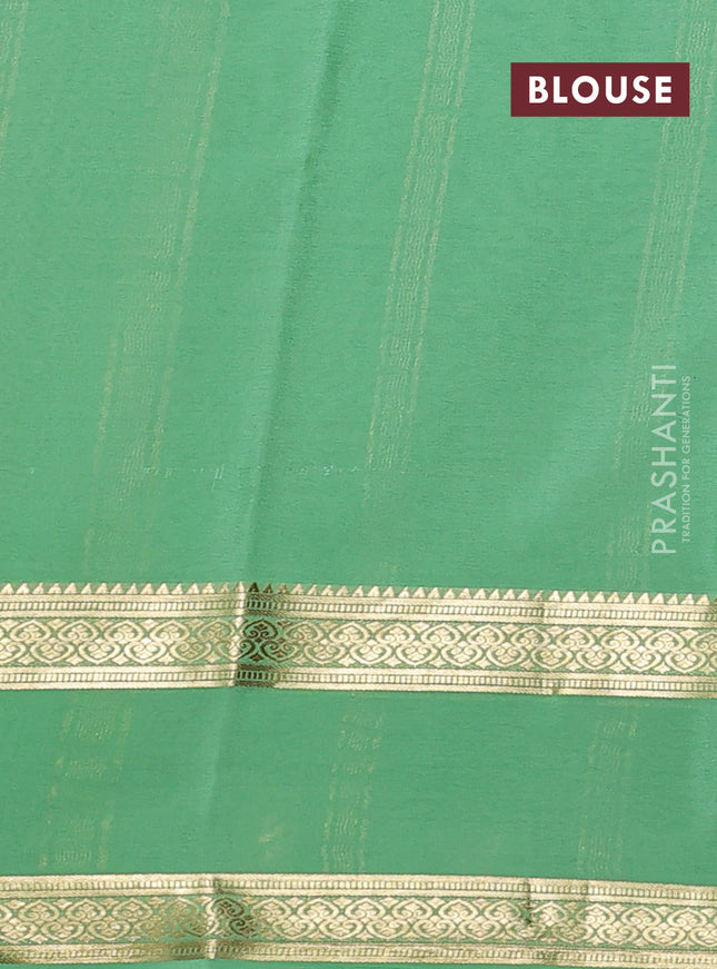 Pure mysore silk saree purple and pista green with allover zari stripes pattern and rettapet zari woven border