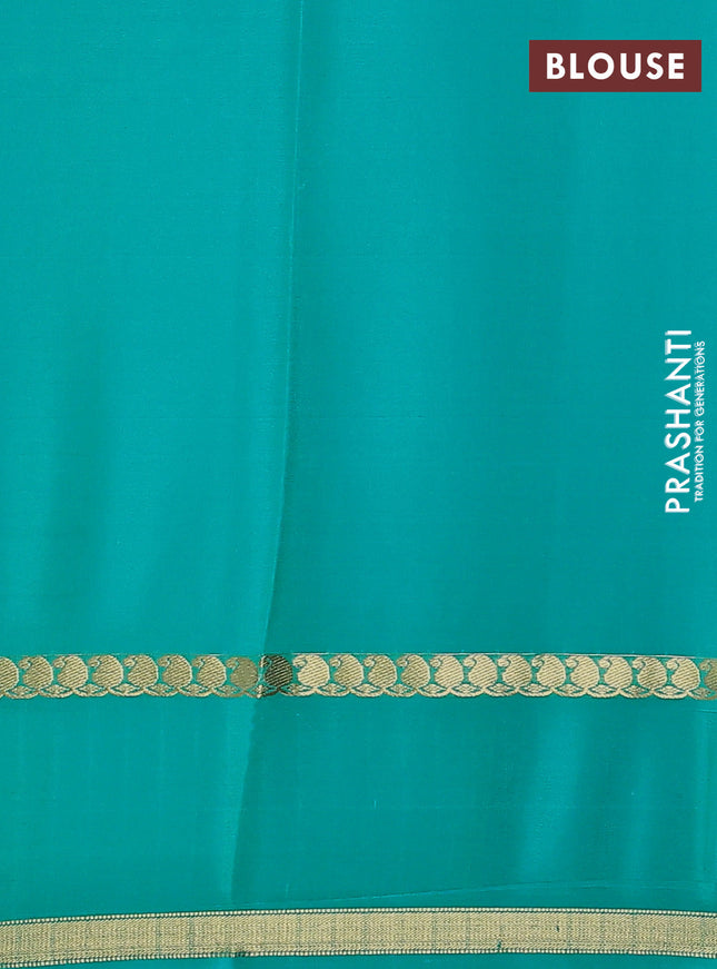 Pure mysore silk saree teal green with allover zari checks & buttas and rettapet paisley zari woven border