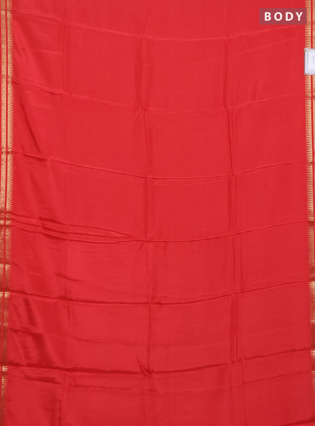 Semi mysore silk saree red shade with plain body and temple zari woven border