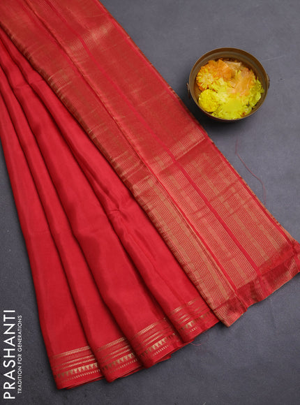 Semi mysore silk saree orange with plain body and zari woven border