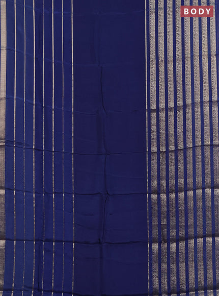 Semi mysore silk saree navy blue and pink with plain body and long zari woven border