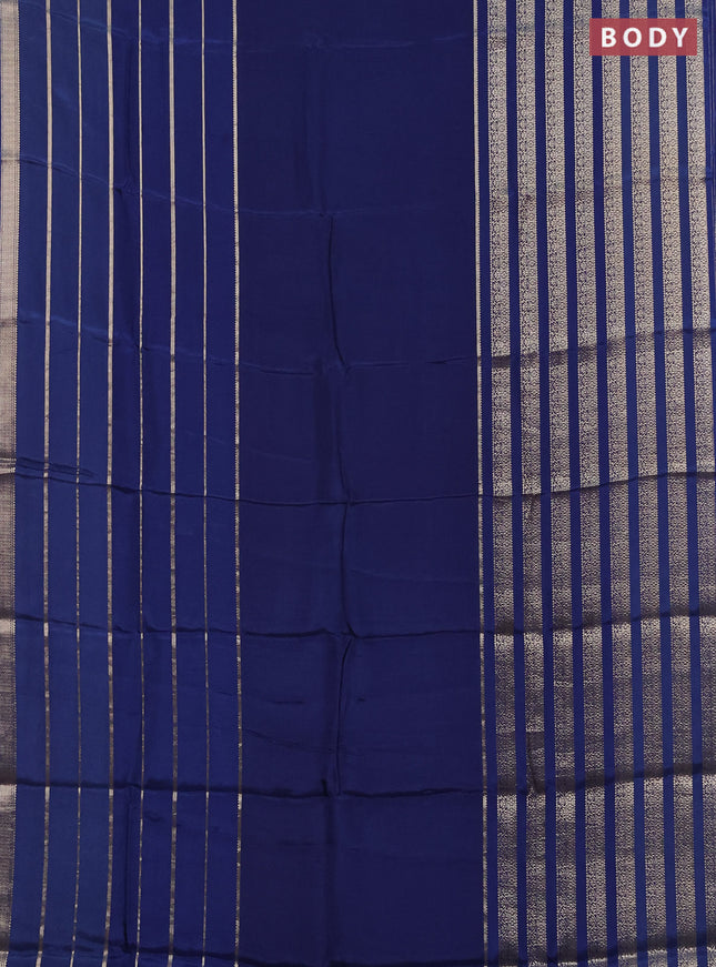 Semi mysore silk saree navy blue and pink with plain body and long zari woven border
