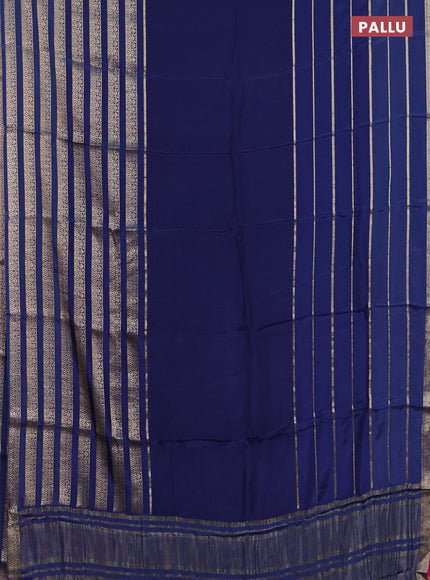 Semi mysore silk saree navy blue and pink with plain body and long zari woven border