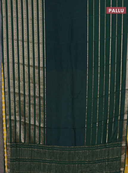 Semi mysore silk saree bottle green and yellow with plain body and long zari woven border