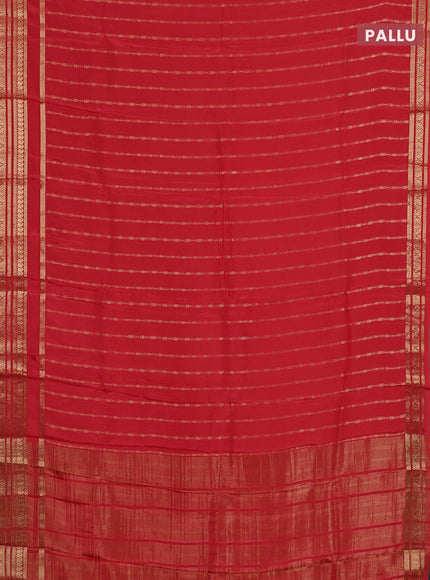 Semi mysore silk saree red with allover zari stripes pattern & buttas and rettapet zari woven border