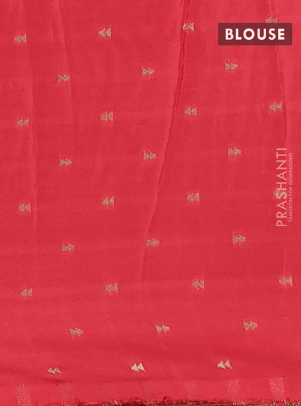 Semi mysore silk saree red with allover zari stripes pattern & buttas and rettapet zari woven border