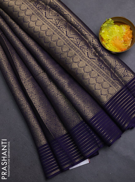 Semi mysore silk saree dark blue and pink with allover zari woven brocade weaves and zari woven border