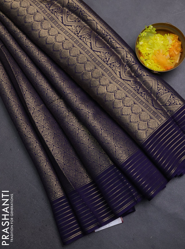 Semi mysore silk saree dark blue and pink with allover zari woven brocade weaves and zari woven border