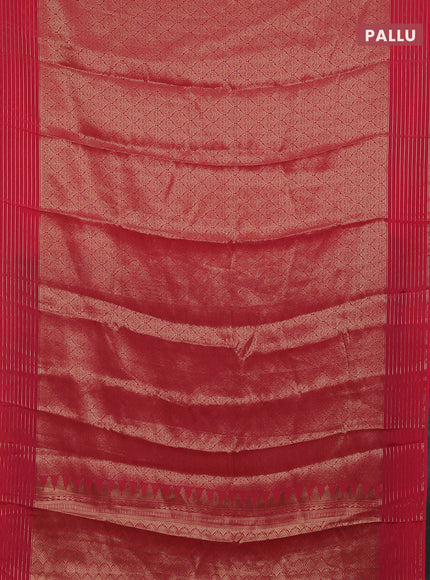 Semi mysore silk saree peach pink and wine shade with allover zari woven brocade weaves and zari woven border