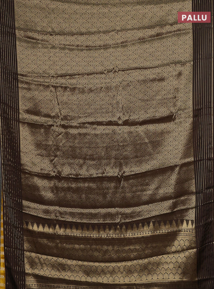 Semi mysore silk saree brown and yellow with allover zari woven brocade weaves and zari woven border