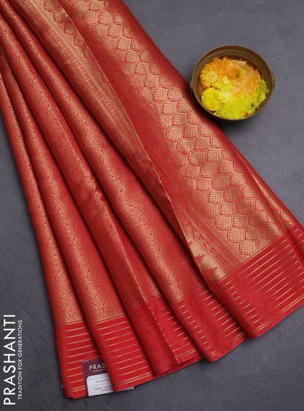 Semi mysore silk saree orange and violet with allover zari woven brocade weaves and zari woven border
