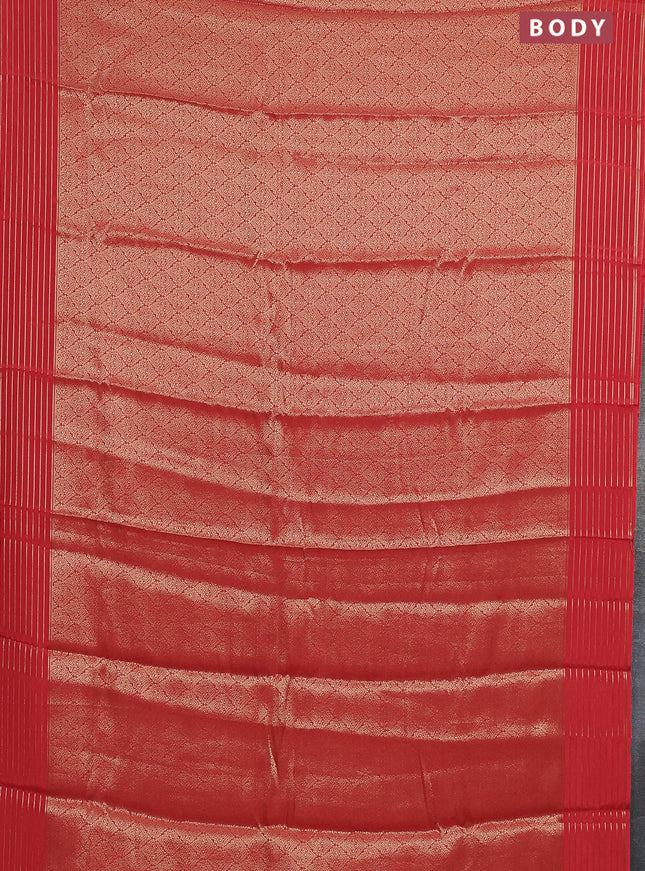 Semi mysore silk saree orange and violet with allover zari woven brocade weaves and zari woven border