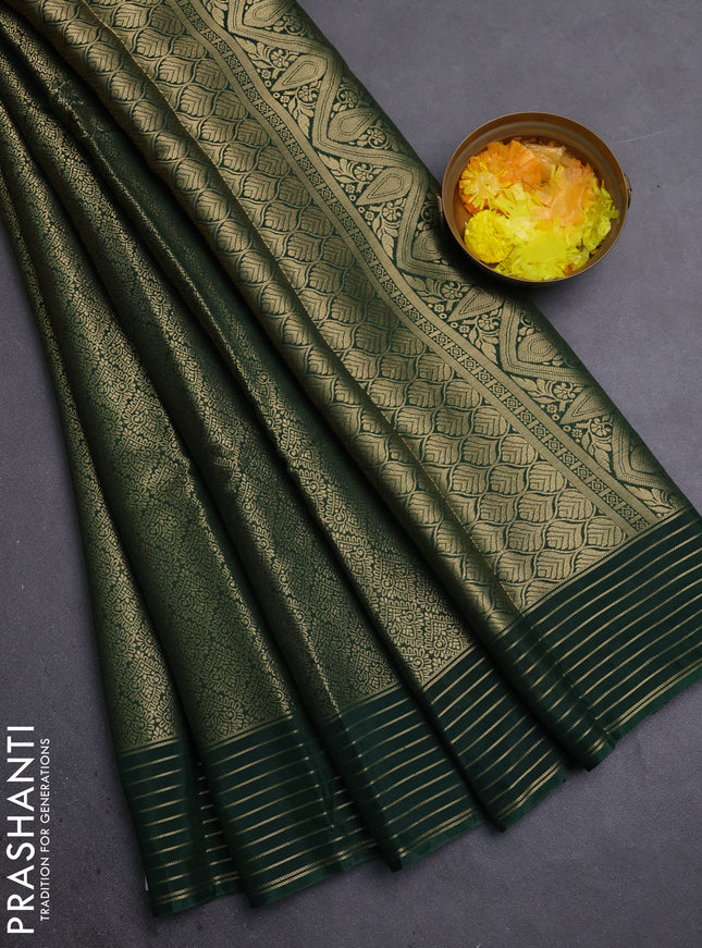 Semi mysore silk saree green and red with allover zari woven brocade weaves and zari woven border