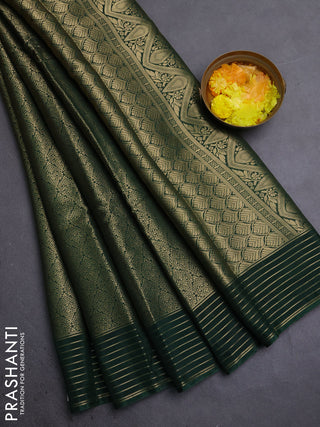 Semi mysore silk saree green and red with allover zari woven brocade weaves and zari woven border