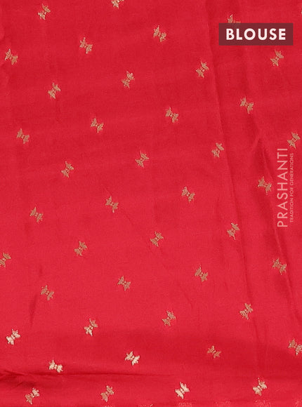 Semi mysore silk saree green and red with allover zari woven brocade weaves and zari woven border