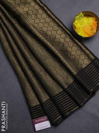 Semi mysore silk saree black and red with allover zari weaves and zari woven border