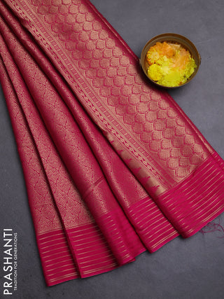 Semi mysore silk saree pink and orange with allover zari weaves and zari woven border