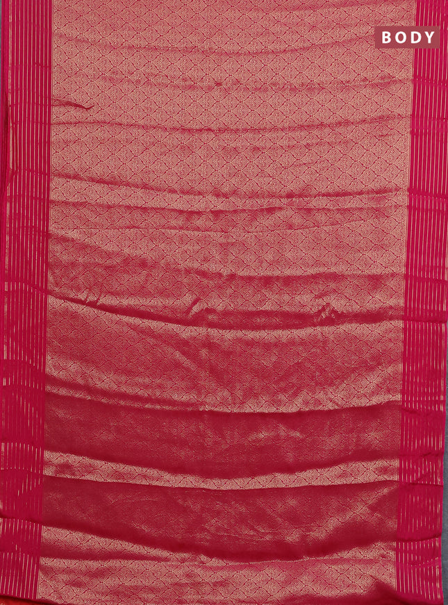 Semi mysore silk saree pink and orange with allover zari weaves and zari woven border